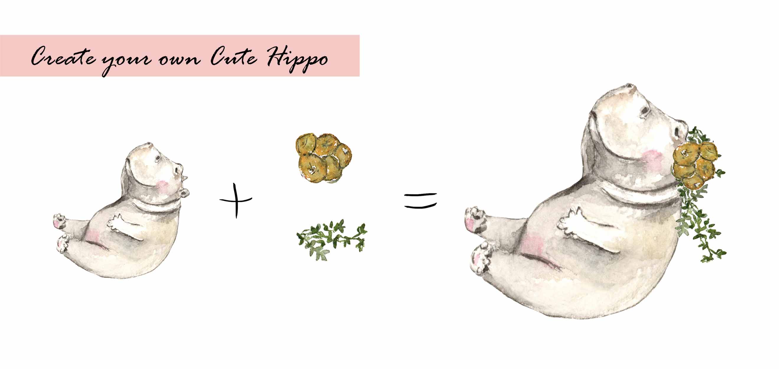 Watercolor Hippo Clipart Set
