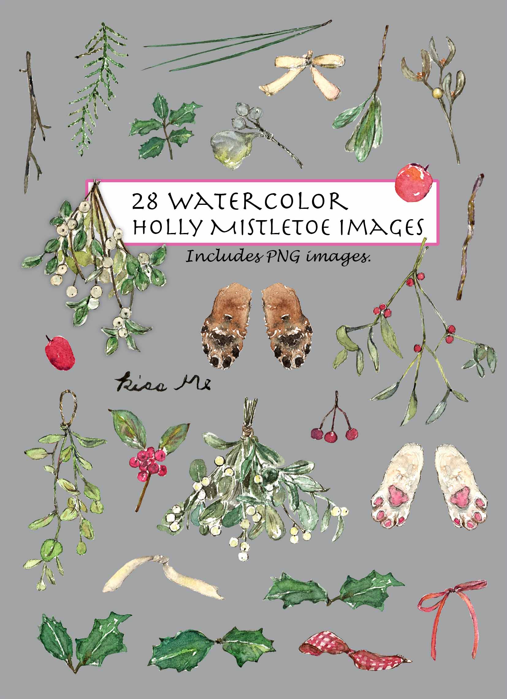 Watercolor Mistletoe Clipart Set
