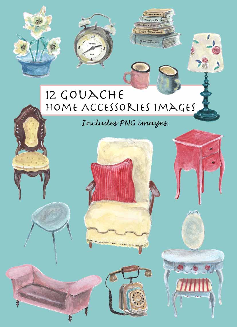 Vintage Home Accessories Clipart Set