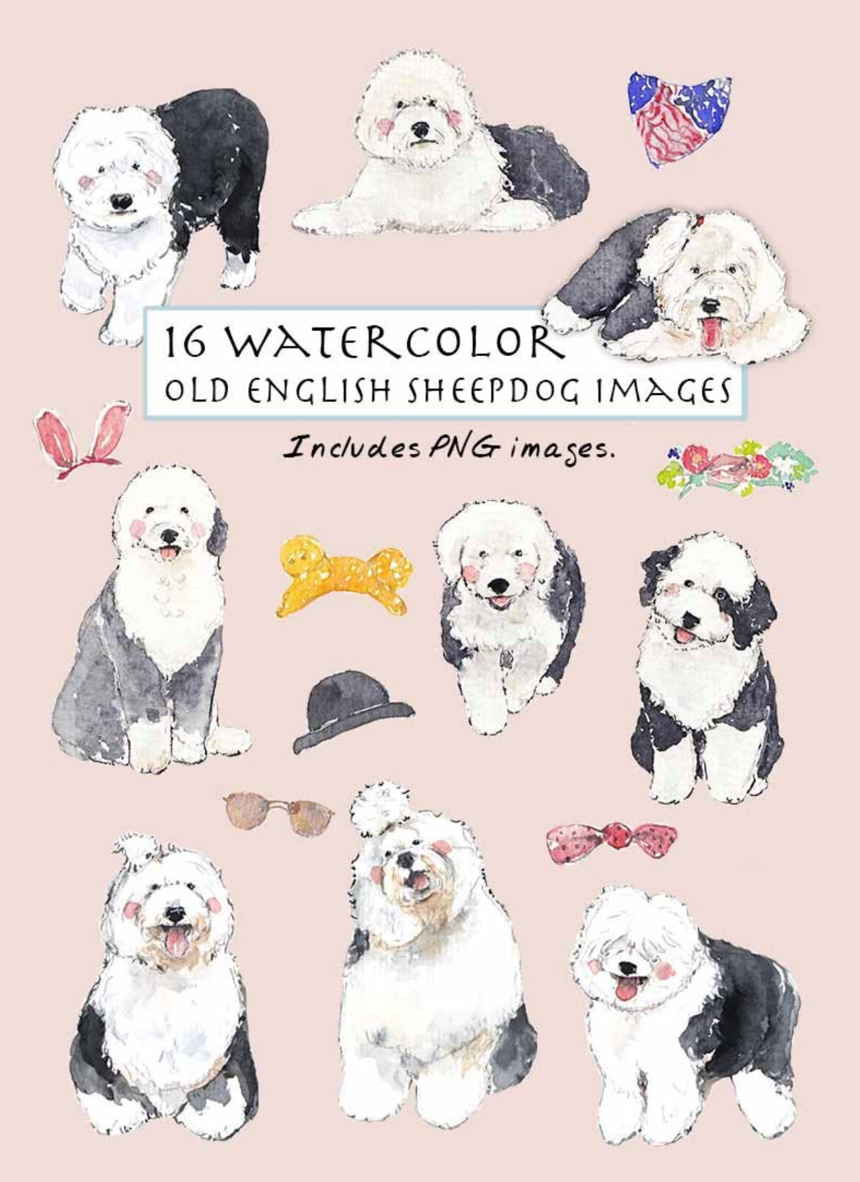 Old English Sheepdog Clipart Set