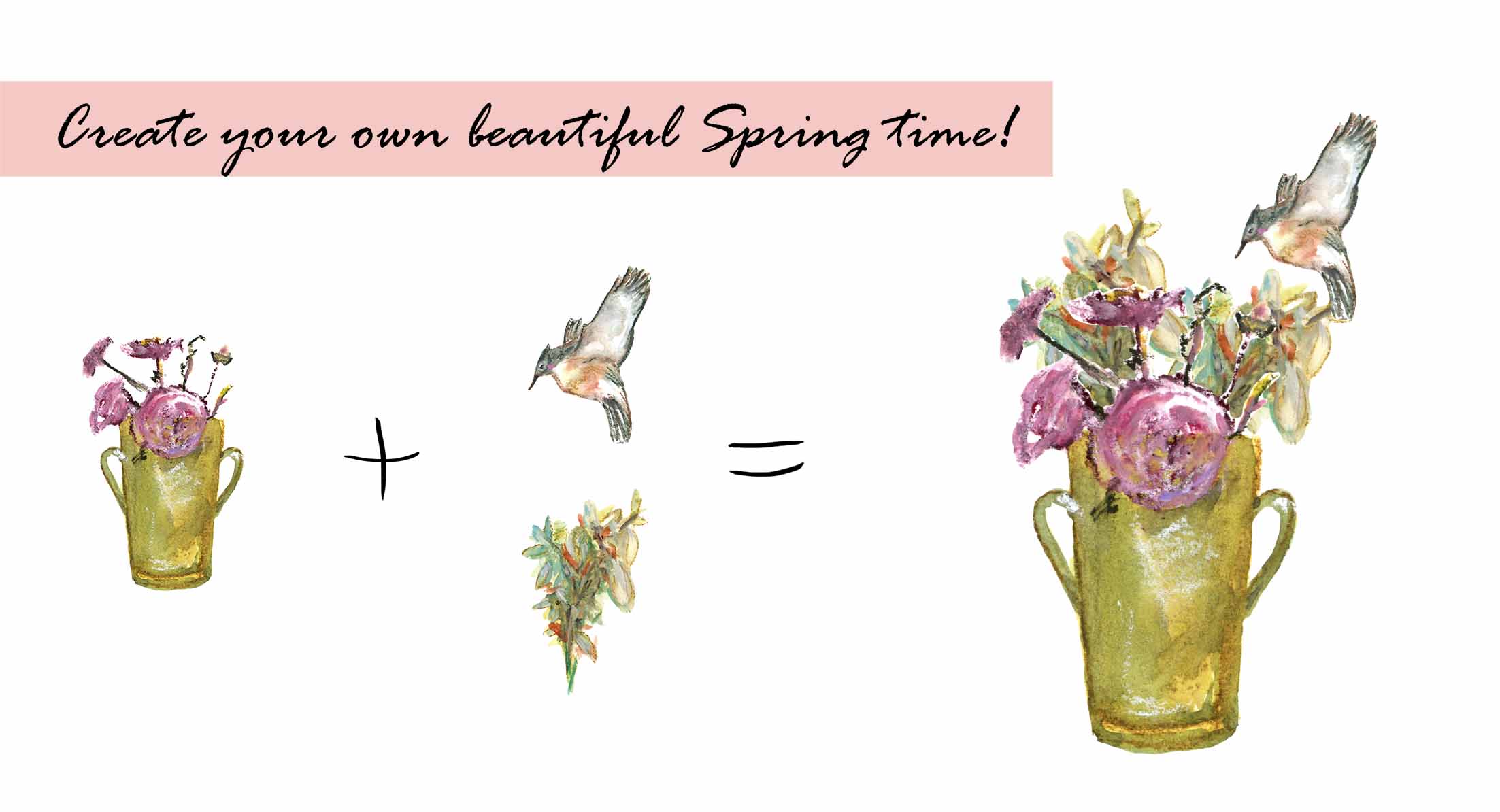 Spring Flowers & Bird Clipart Set