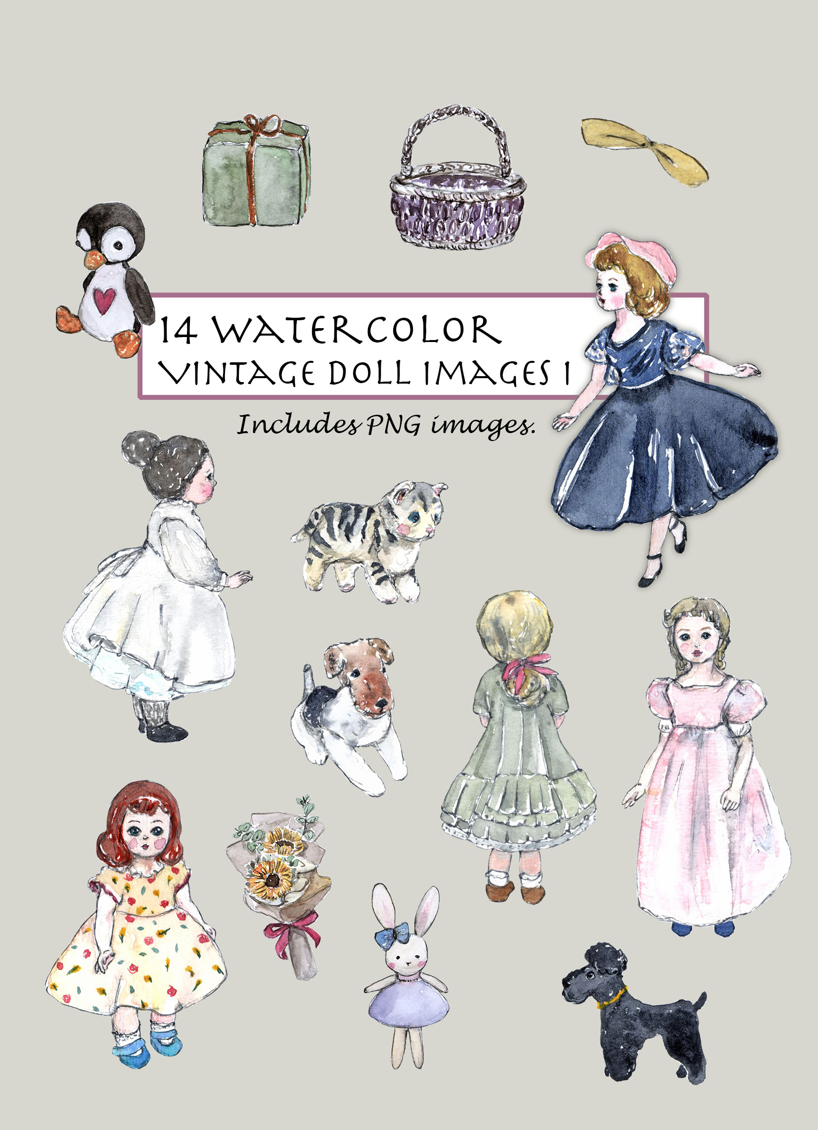 Vintage Doll I Clipart Set