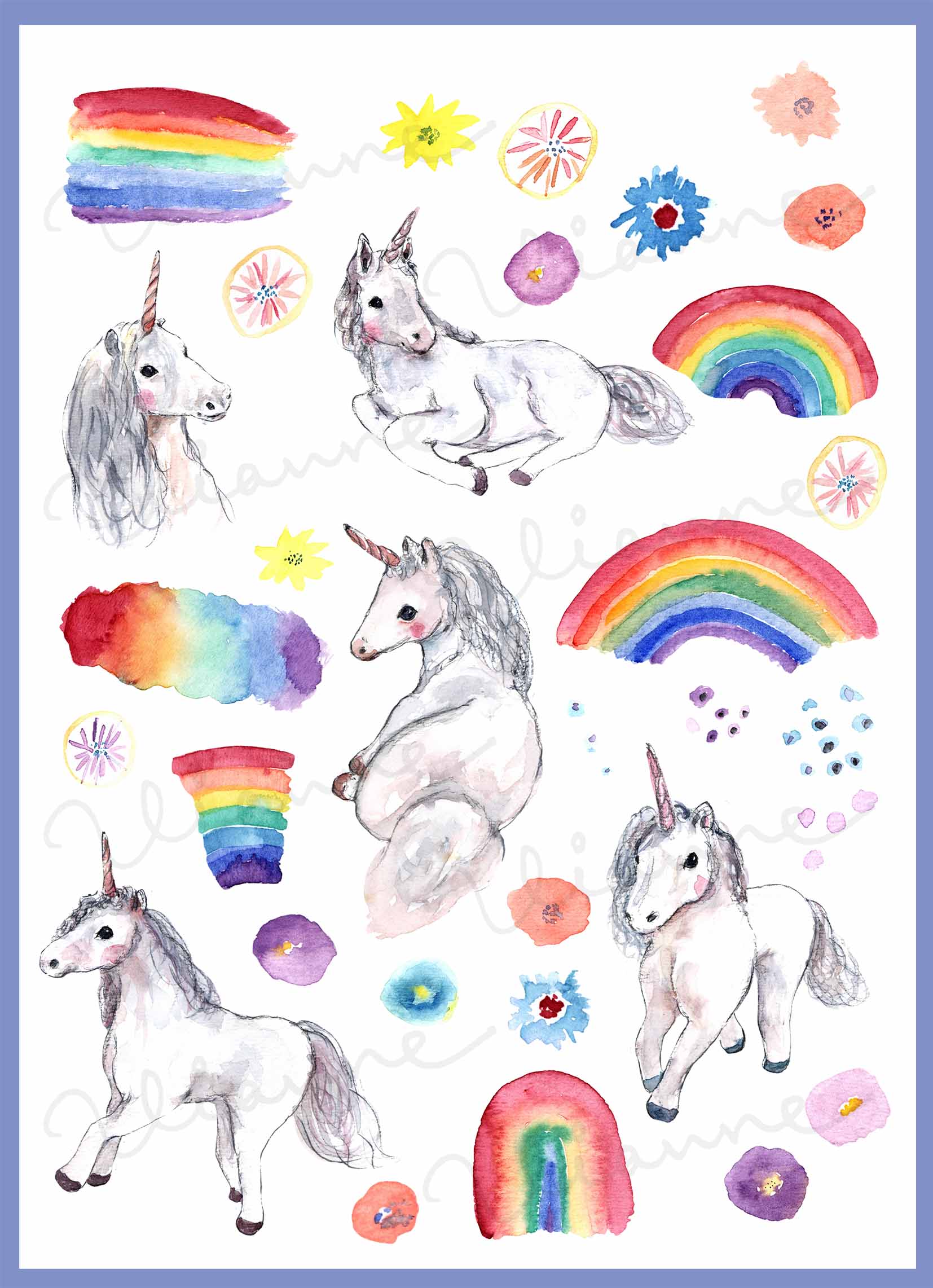 Whimsical Unicorn & Rainbow Clipart Set