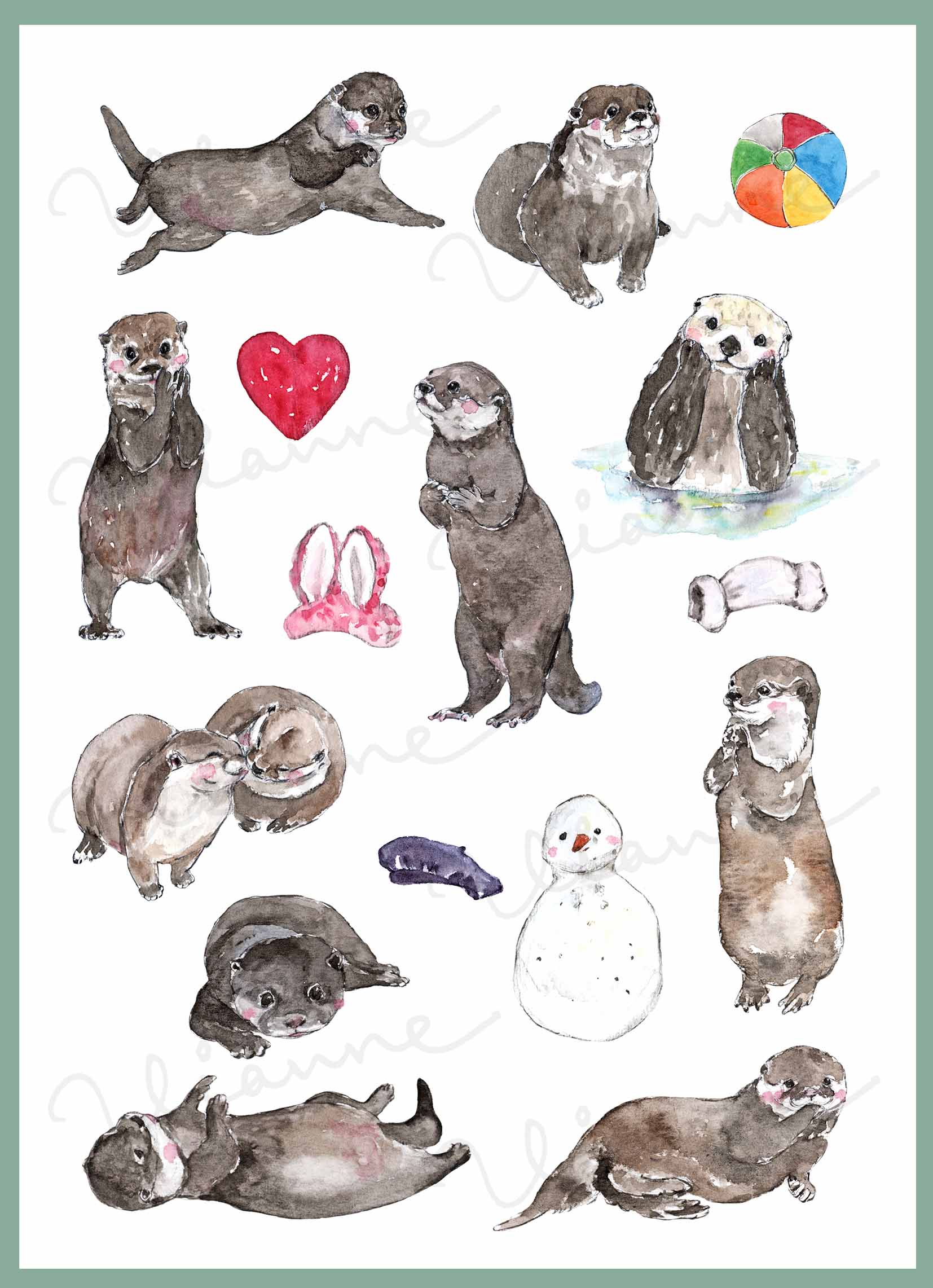 Watercolor Sea Otter Clipart Set