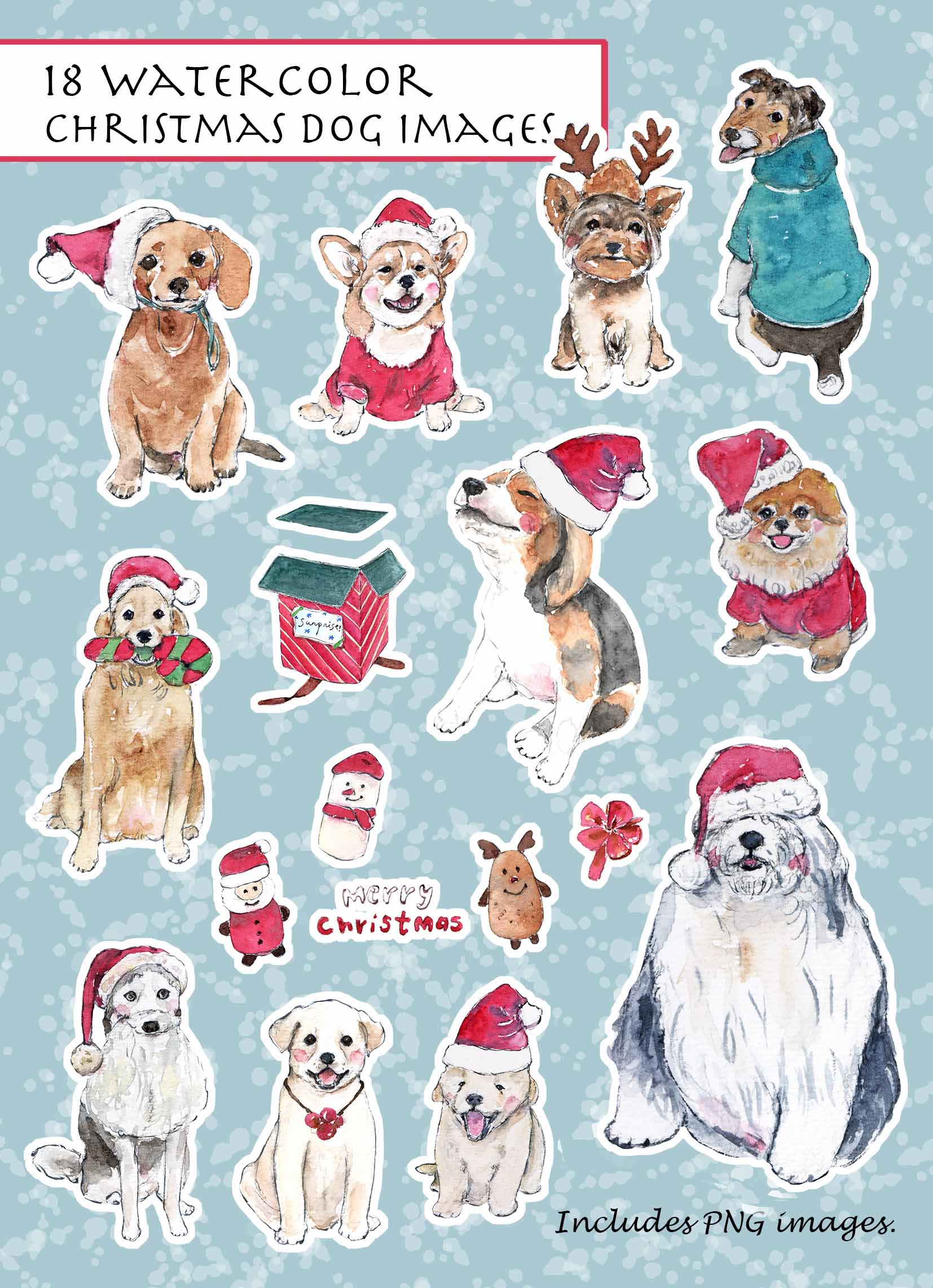 Christmas Dog Clipart Set