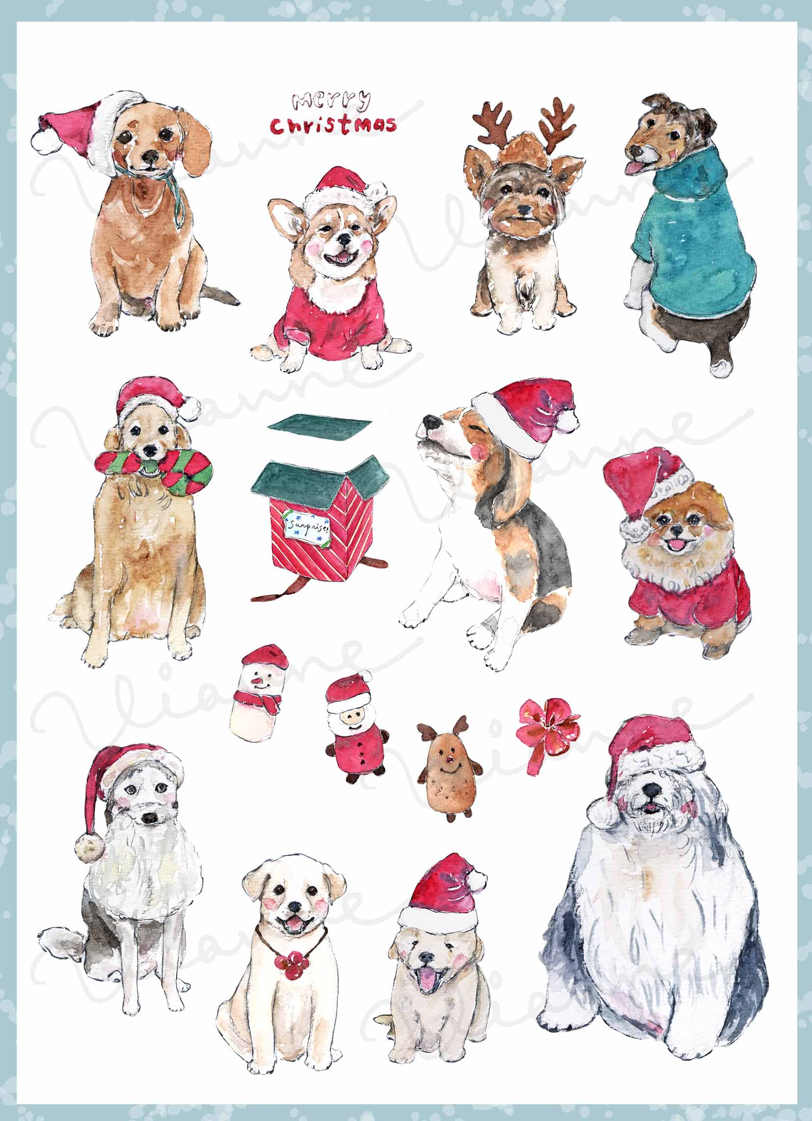 Christmas Dog Clipart Set