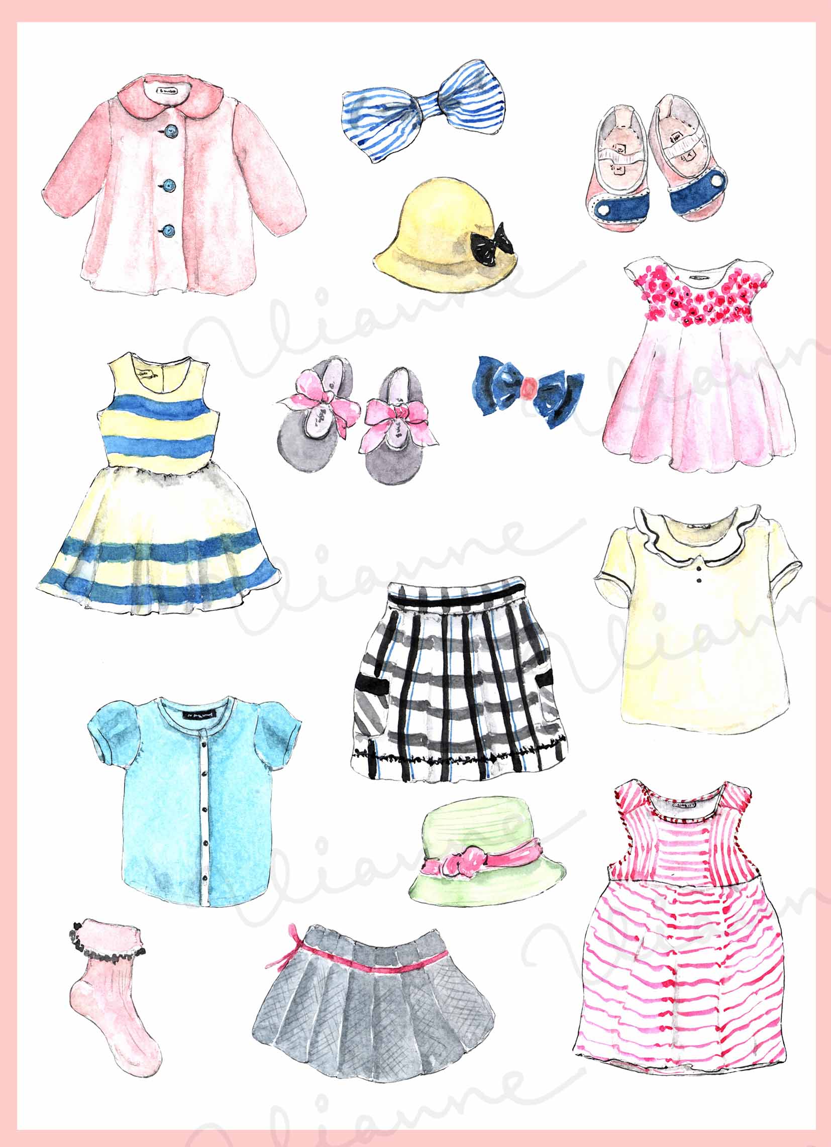 Little Girl Fashion Clipart Set