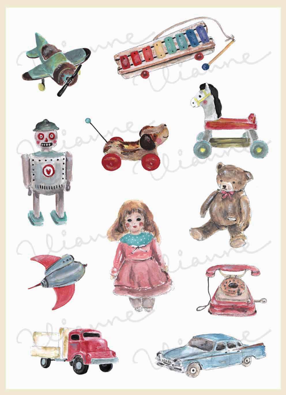 Vintage Toys Clipart Set