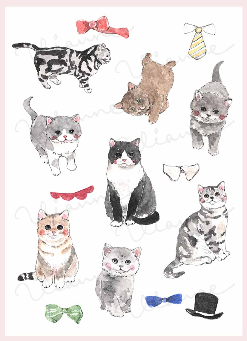 Short Hair Cats Clipart Set