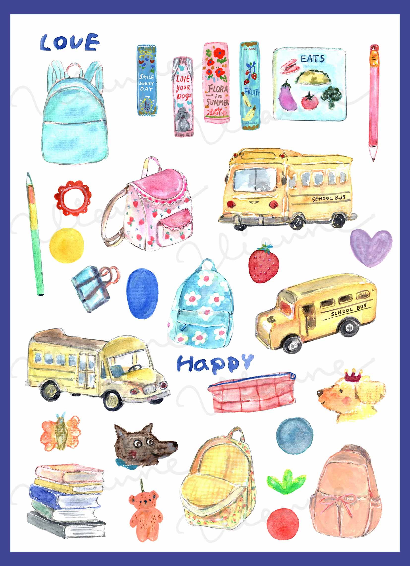 School Bus & Backpack Clipart Set