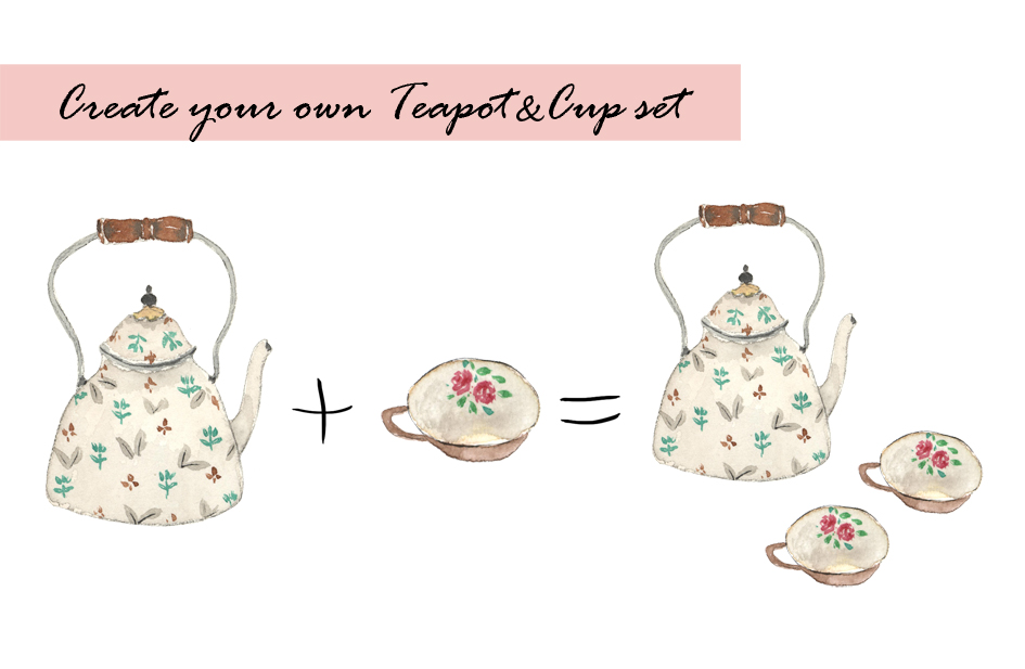 Vintage Teapot & Cup Clipart Set