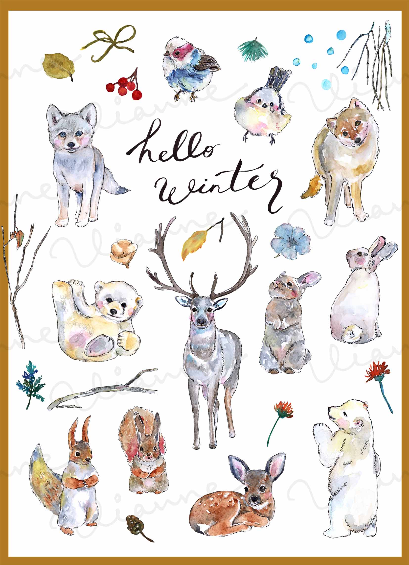 Watercolor Winter Woodland Friends