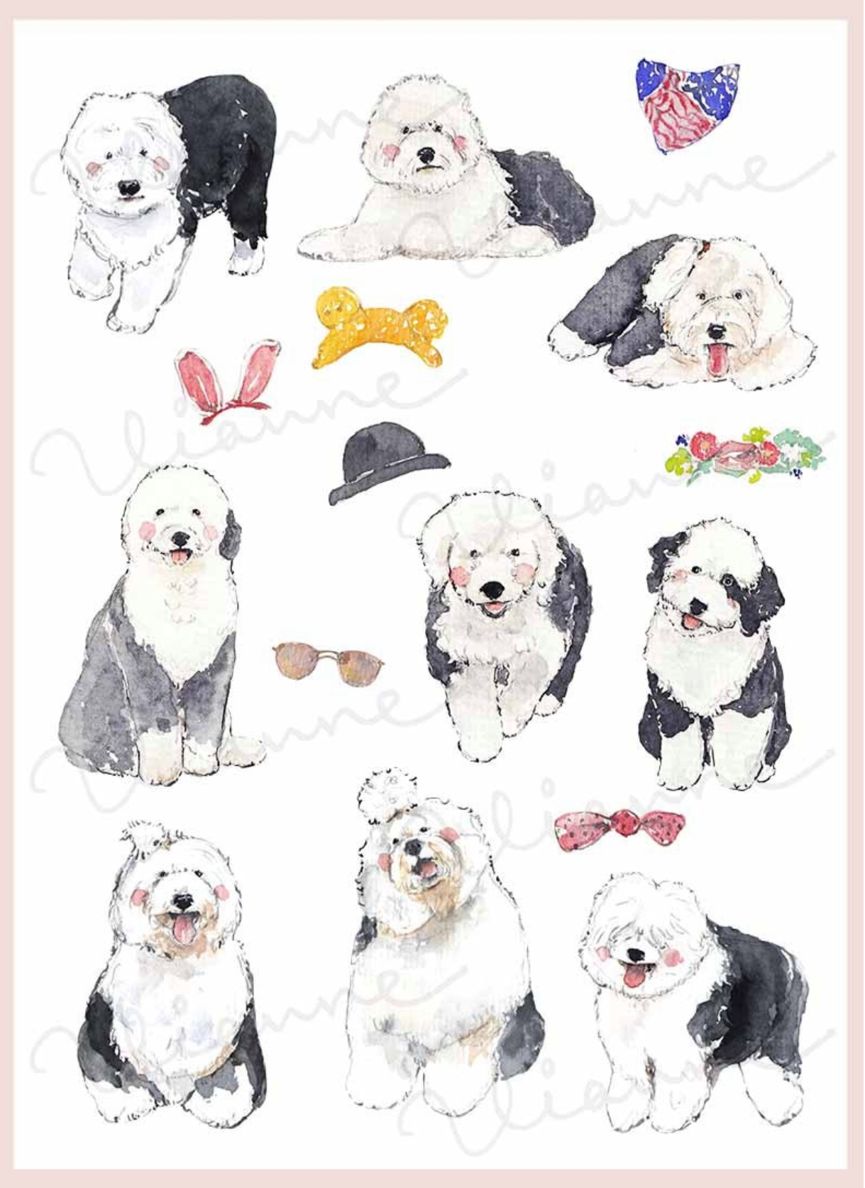 Old English Sheepdog Clipart Set