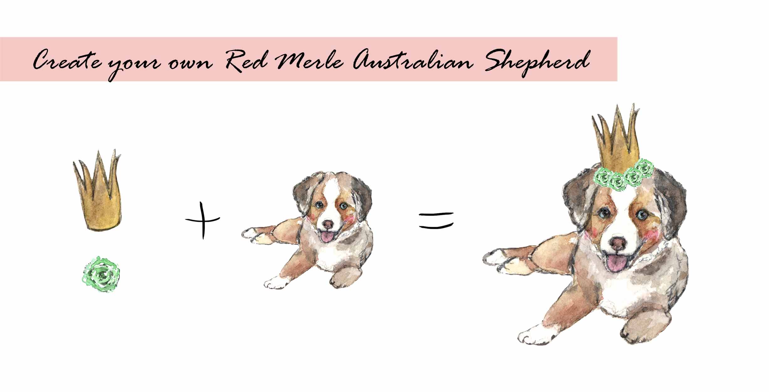 Red Merle Australian Shepherd Clipart Set