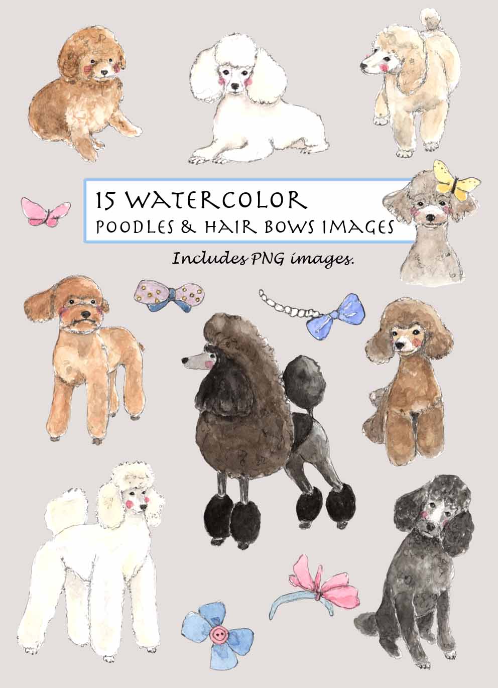 Poodles & Hair Bows Clipart Set