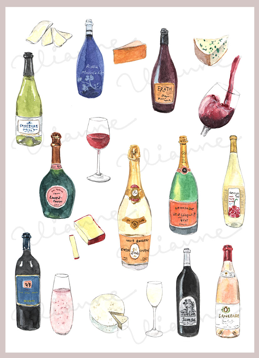 Wine & Cheese Clipart Set