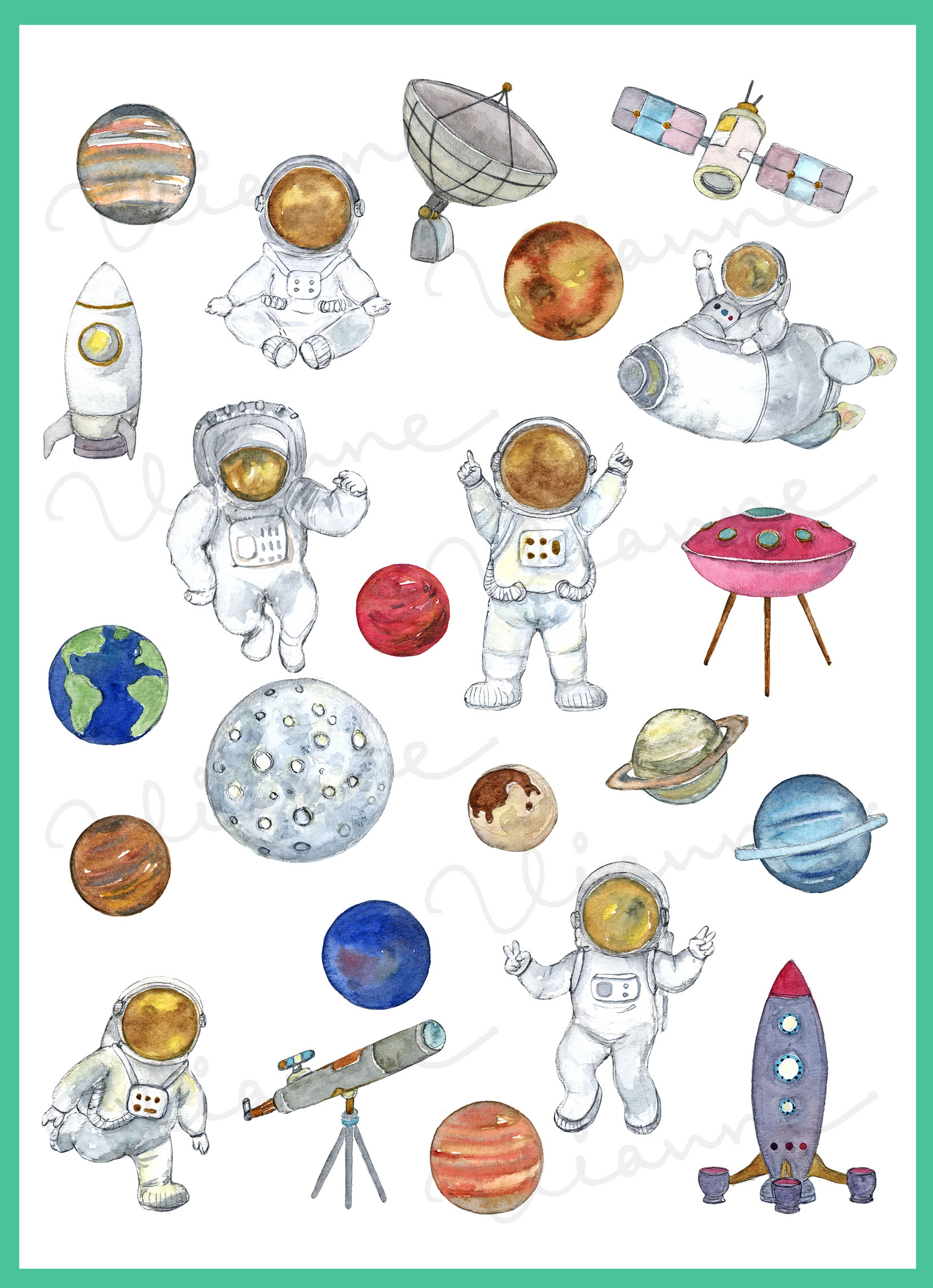 Watercolor Outer Space Clipart Set