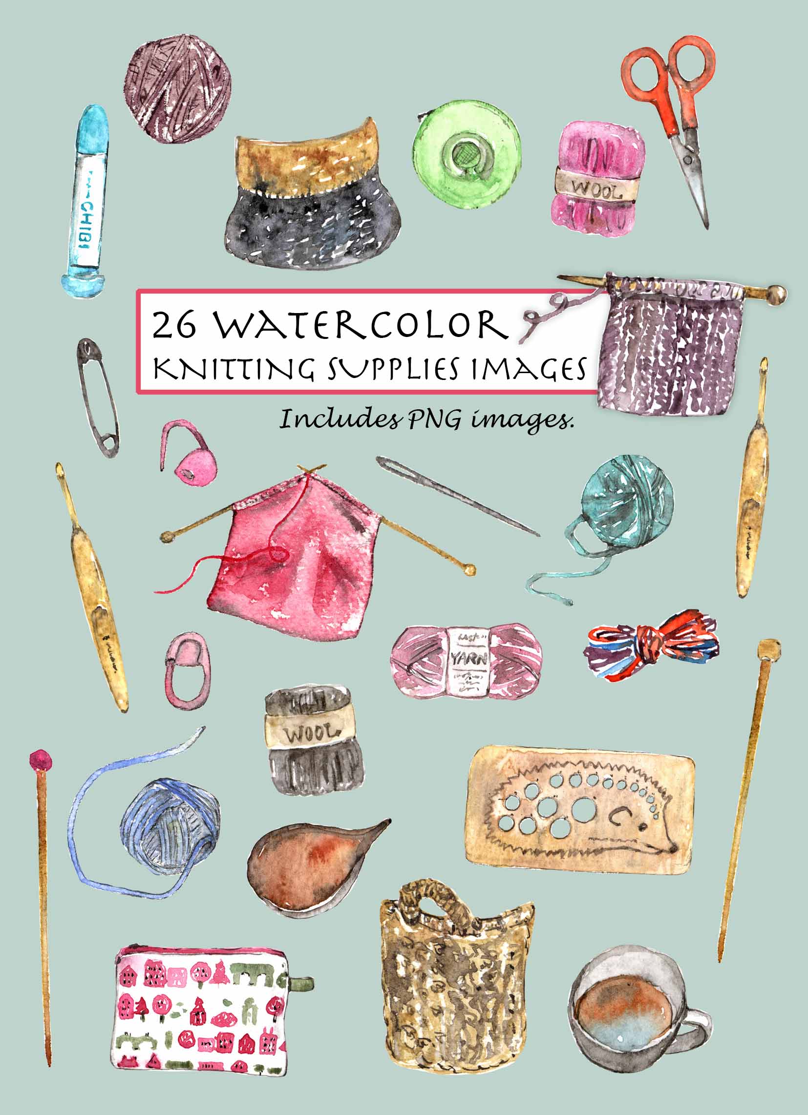 Knitting Supplies Clipart Set
