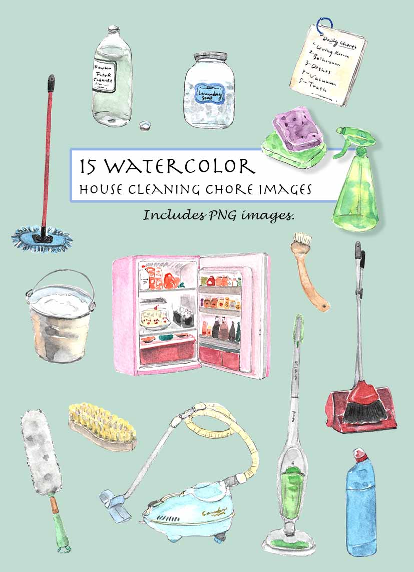 House Cleaning Chores Clipart Set