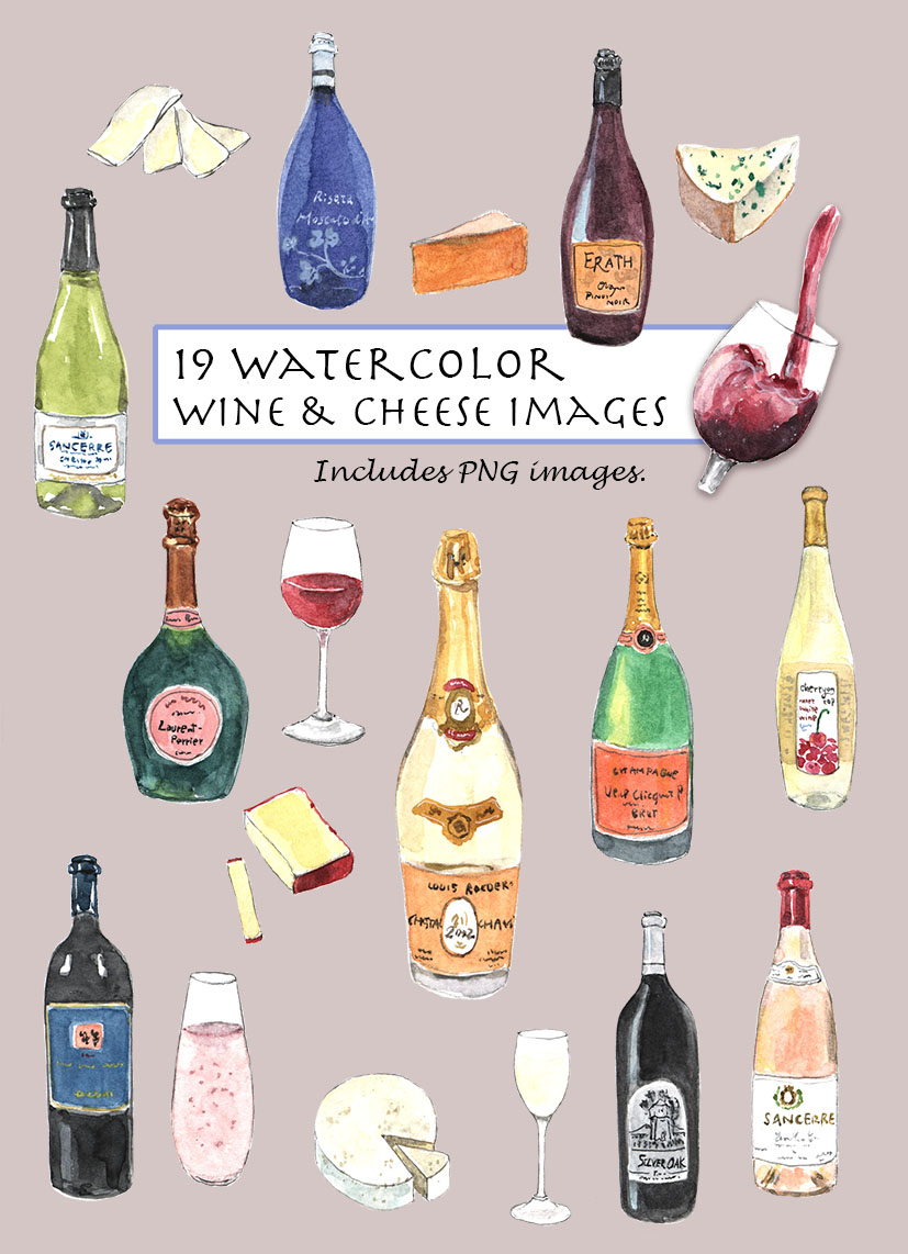 Wine & Cheese Clipart Set