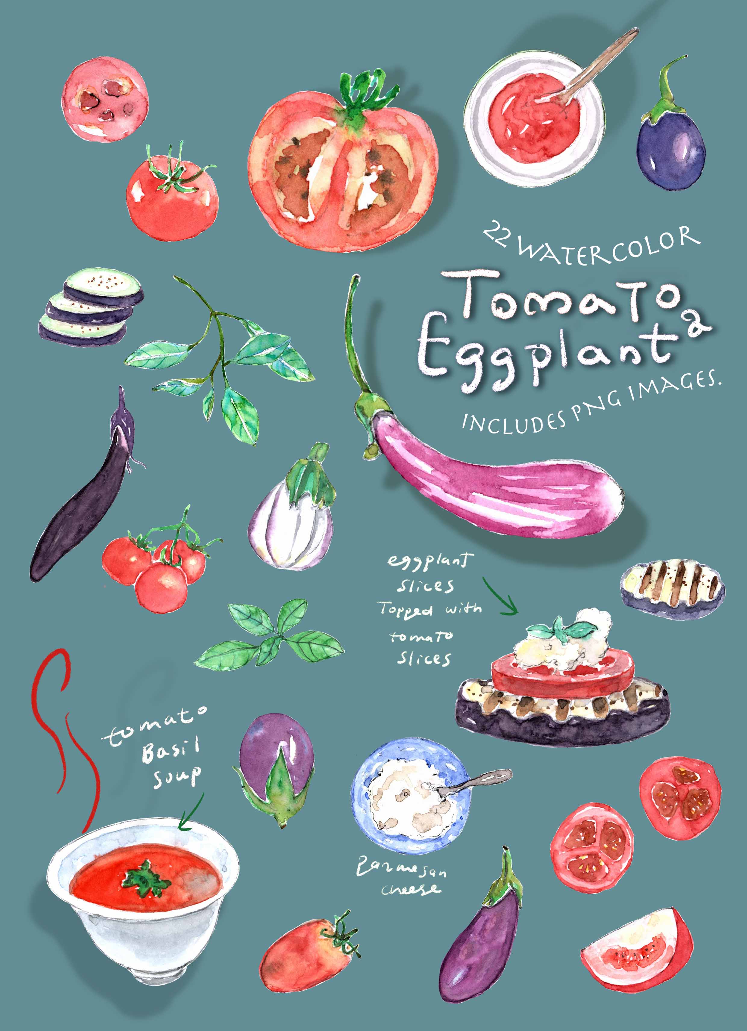 Tomato & Eggplant Clipart Set