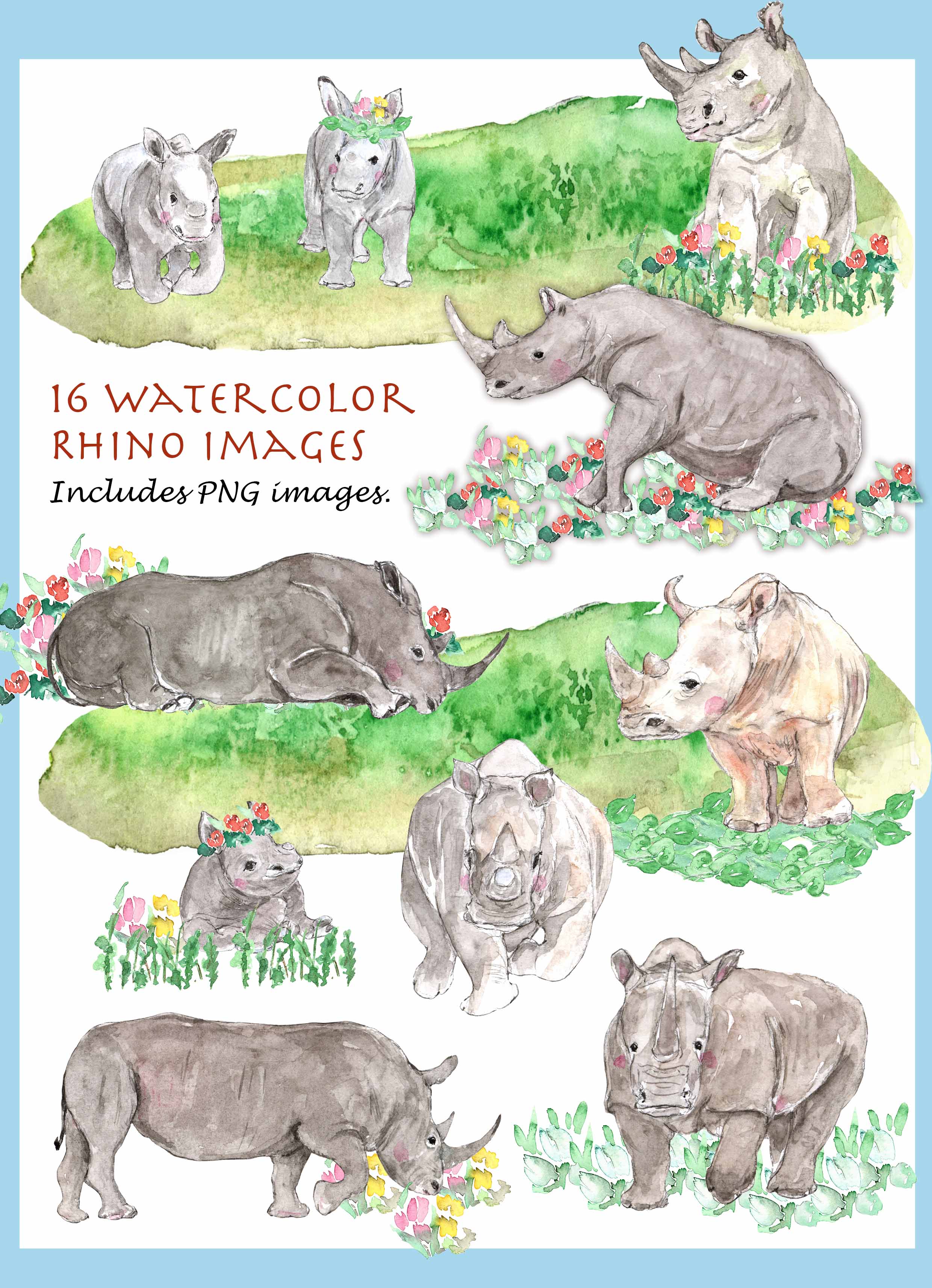 Rhino Clipart Set