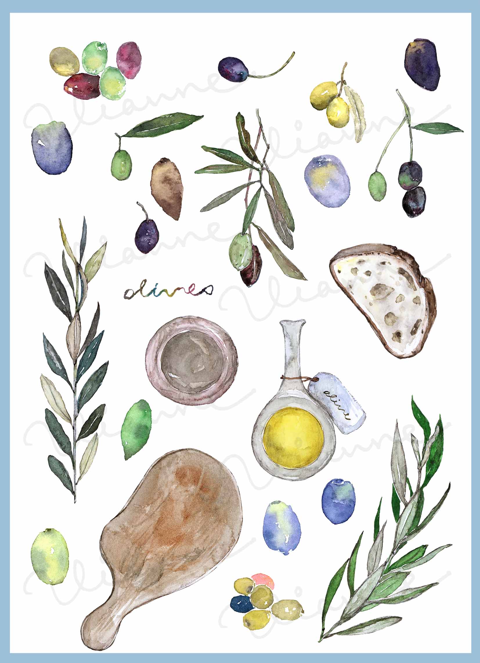 Olive & Leaves Clipart Set
