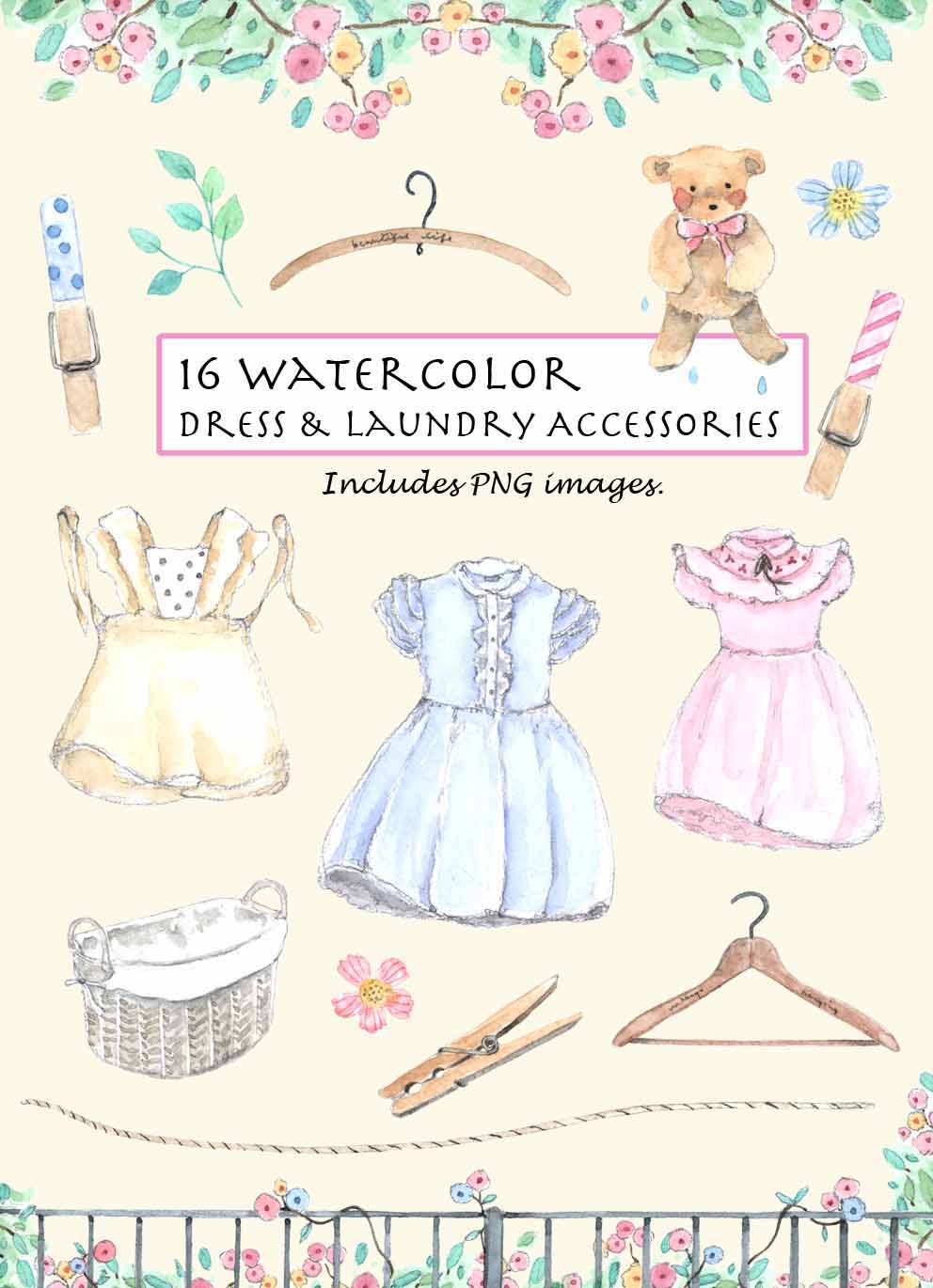 Vintage Dress & Laundry Accessories Clipart Set