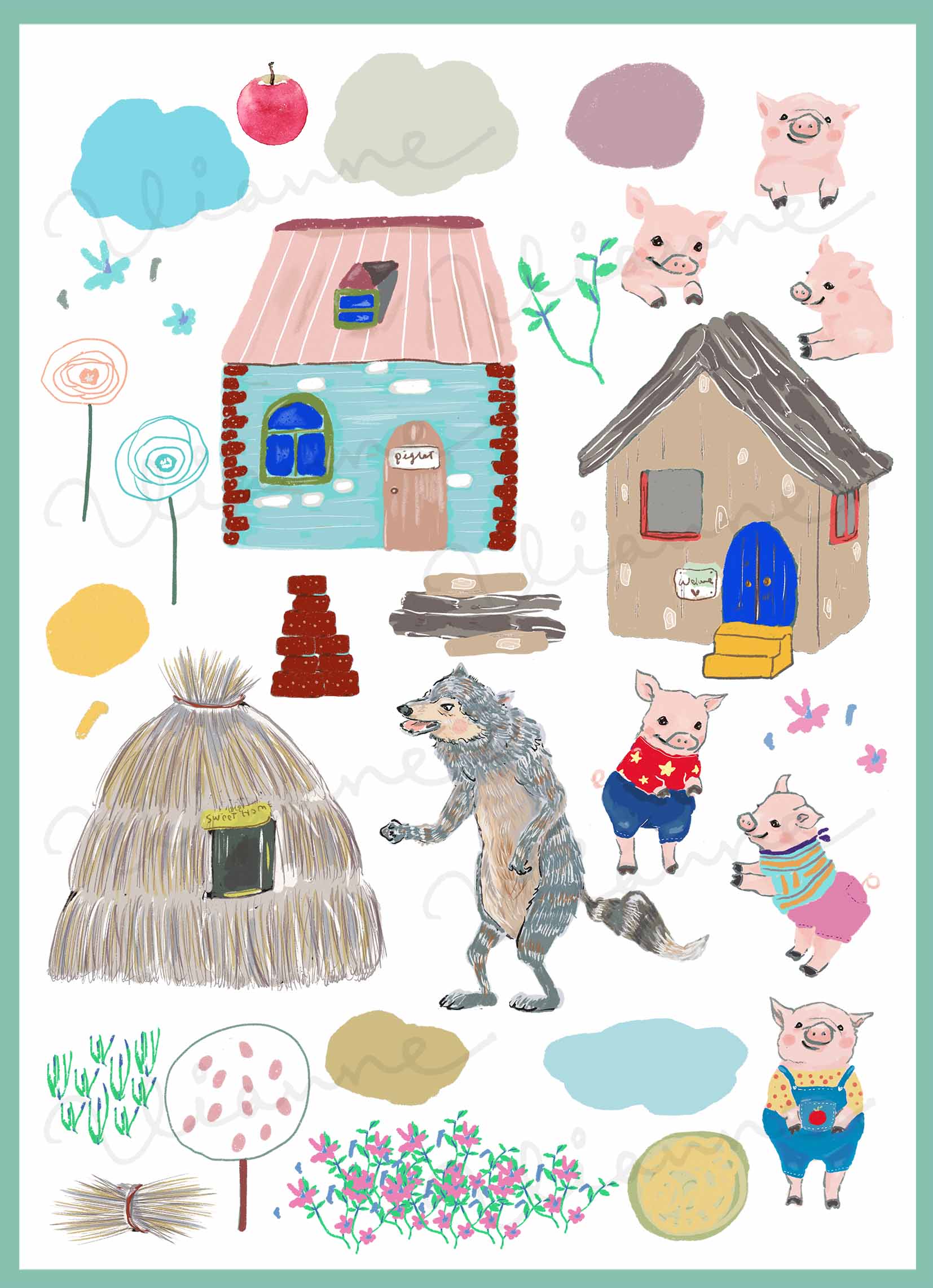 3 Little Pigs Clipart Set