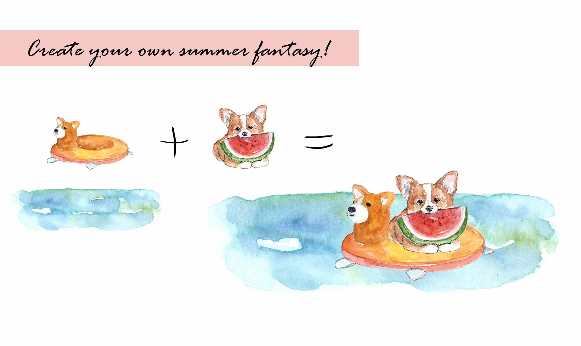 Summer Dogs Fantasy Clipart Set