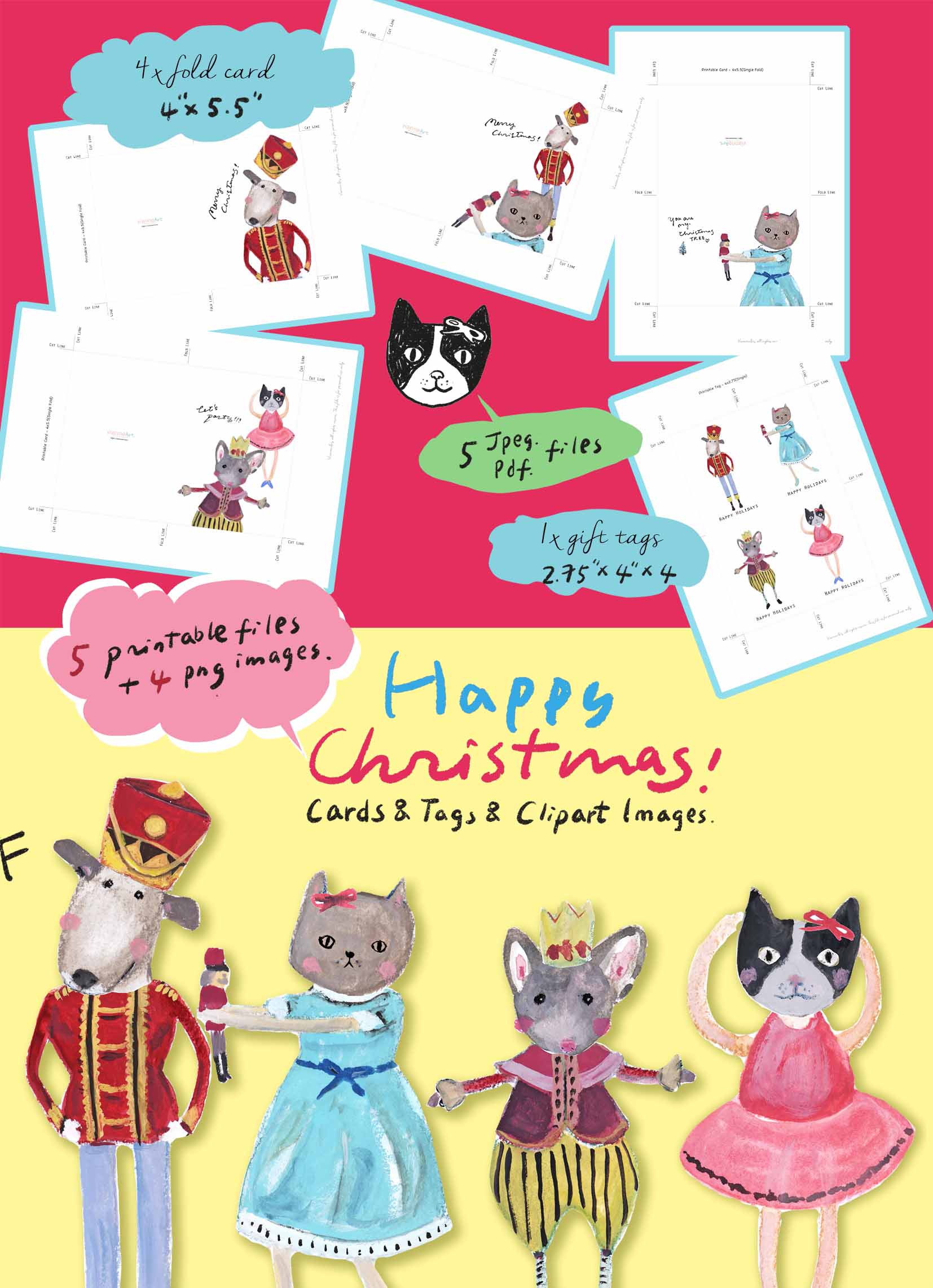 The Nutcracker Clip Art: Printable Cards & Tags.(Freebie Included!)