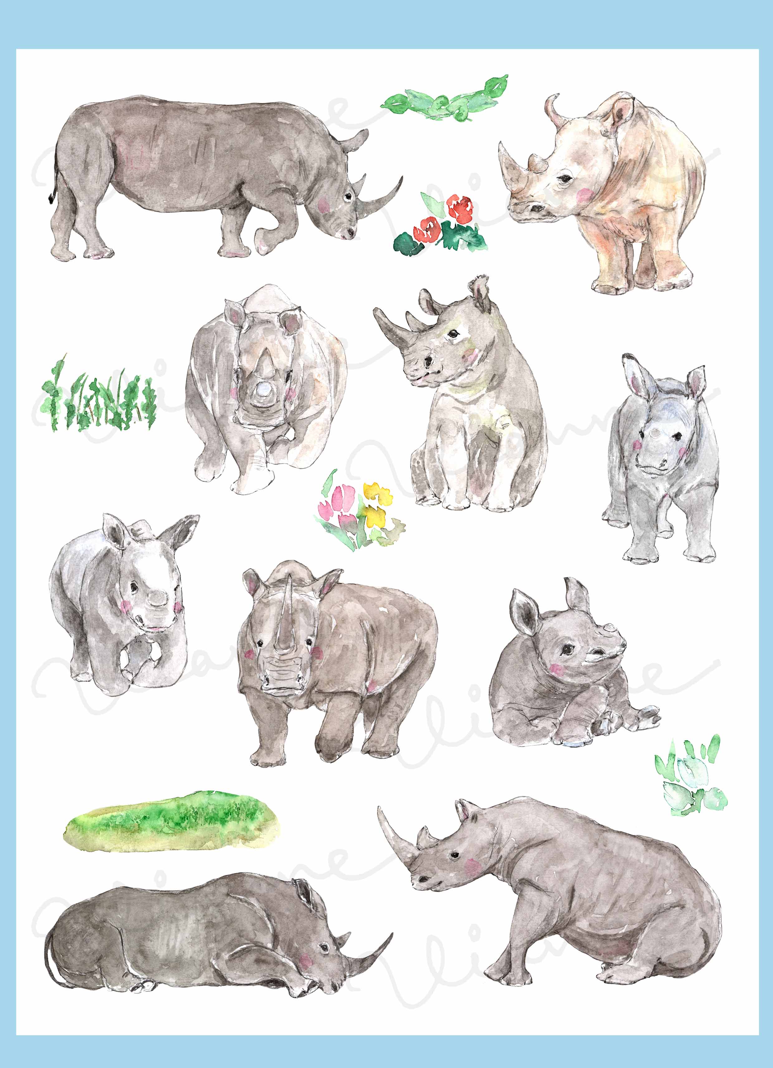 Rhino Clipart Set