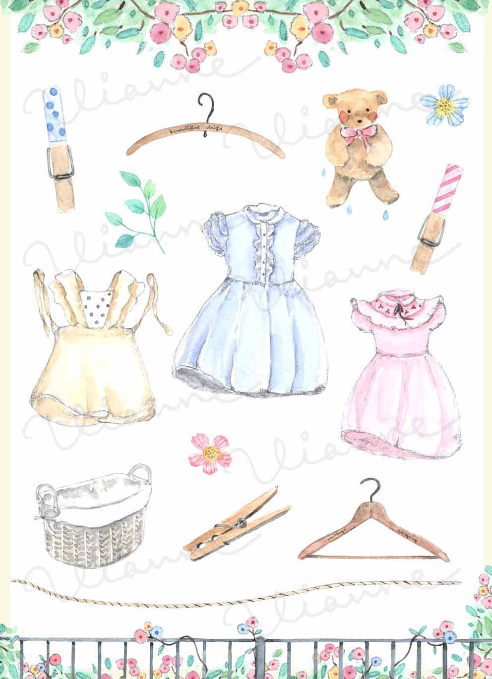Vintage Dress & Laundry Accessories Clipart Set
