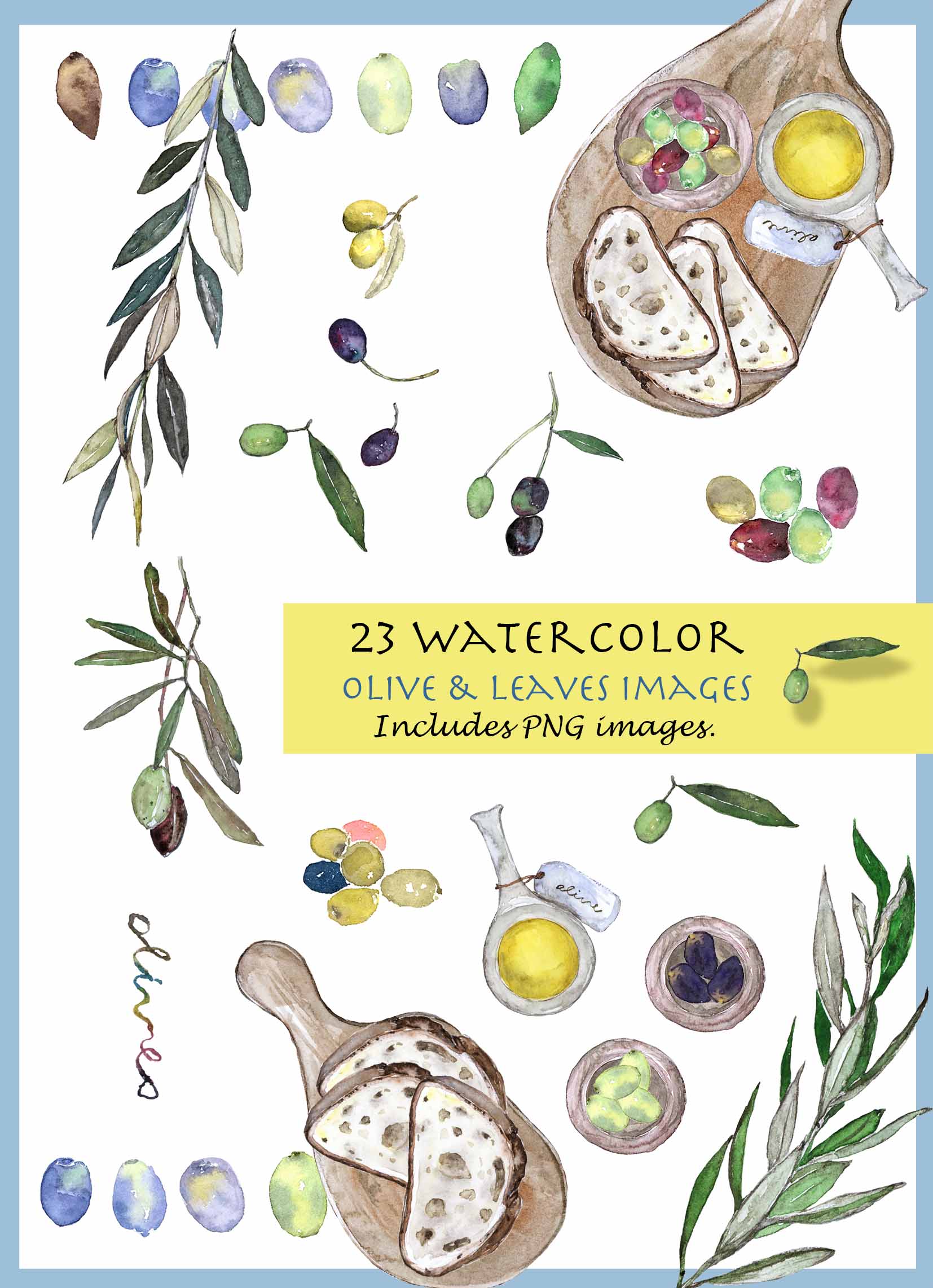 Olive & Leaves Clipart Set