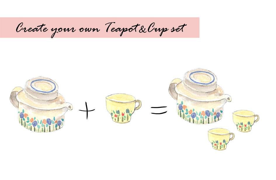 Vintage Teapot & Cup Clipart Set