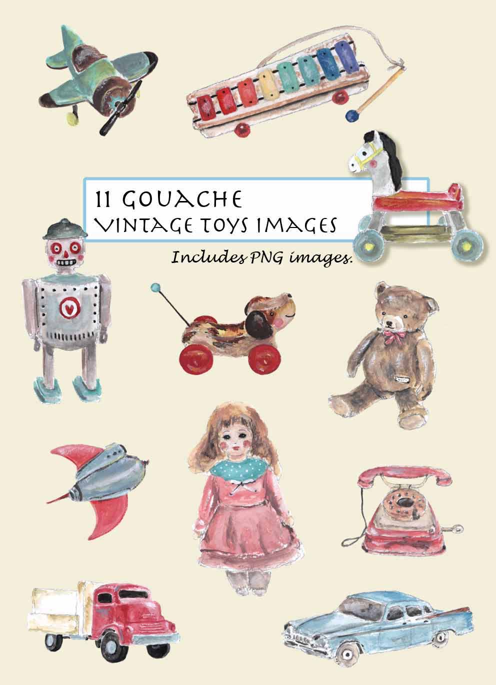 Vintage Toys Clipart Set
