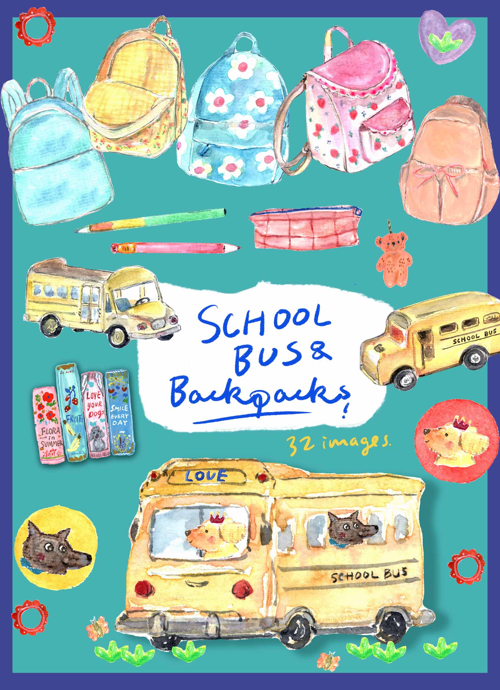 School Bus & Backpack Clipart Set