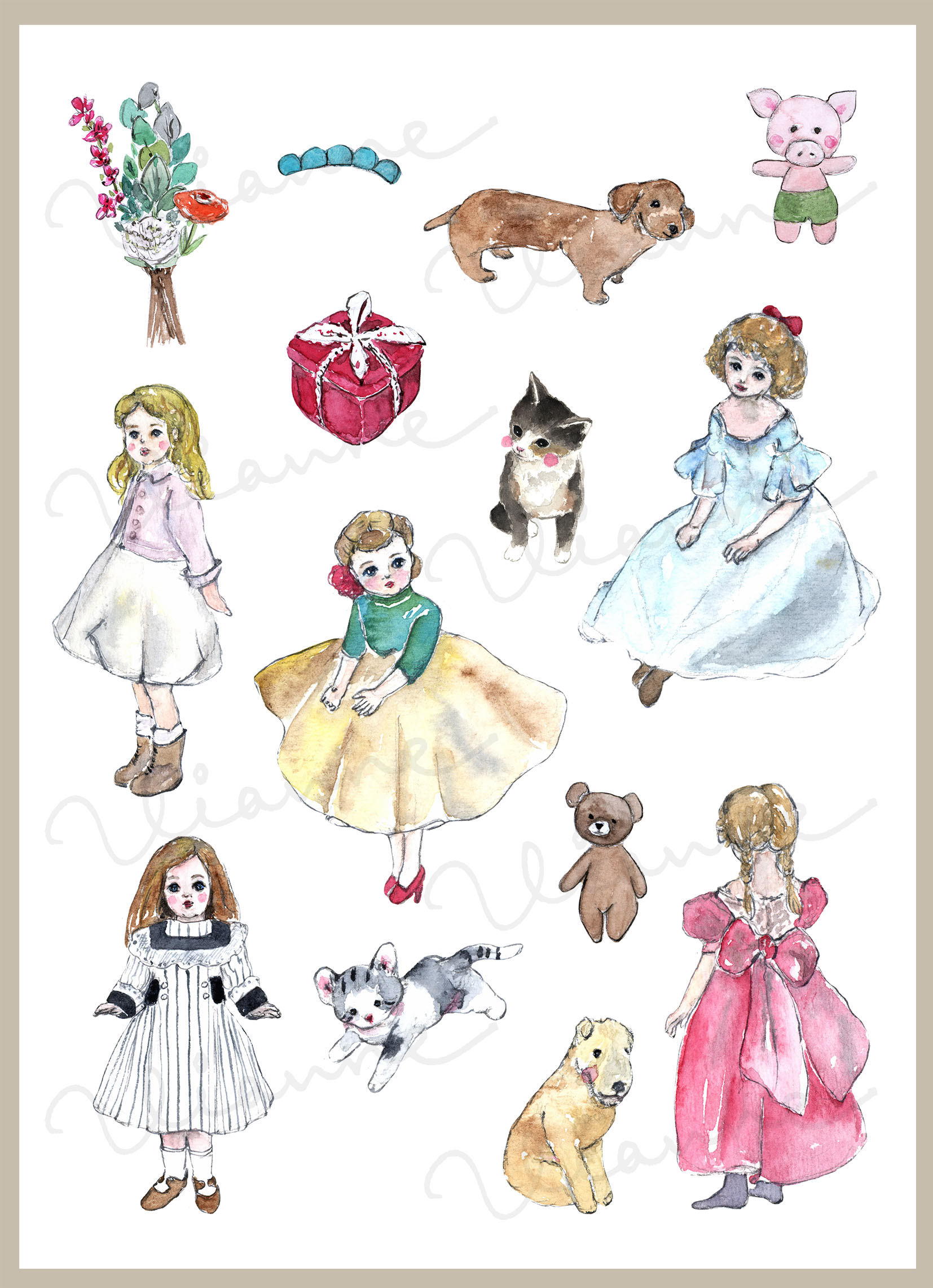 Vintage Doll II Clipart Set