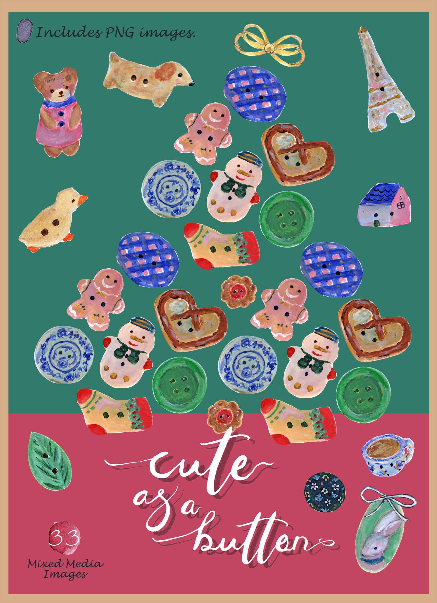 Mixed Media Cute Buttons