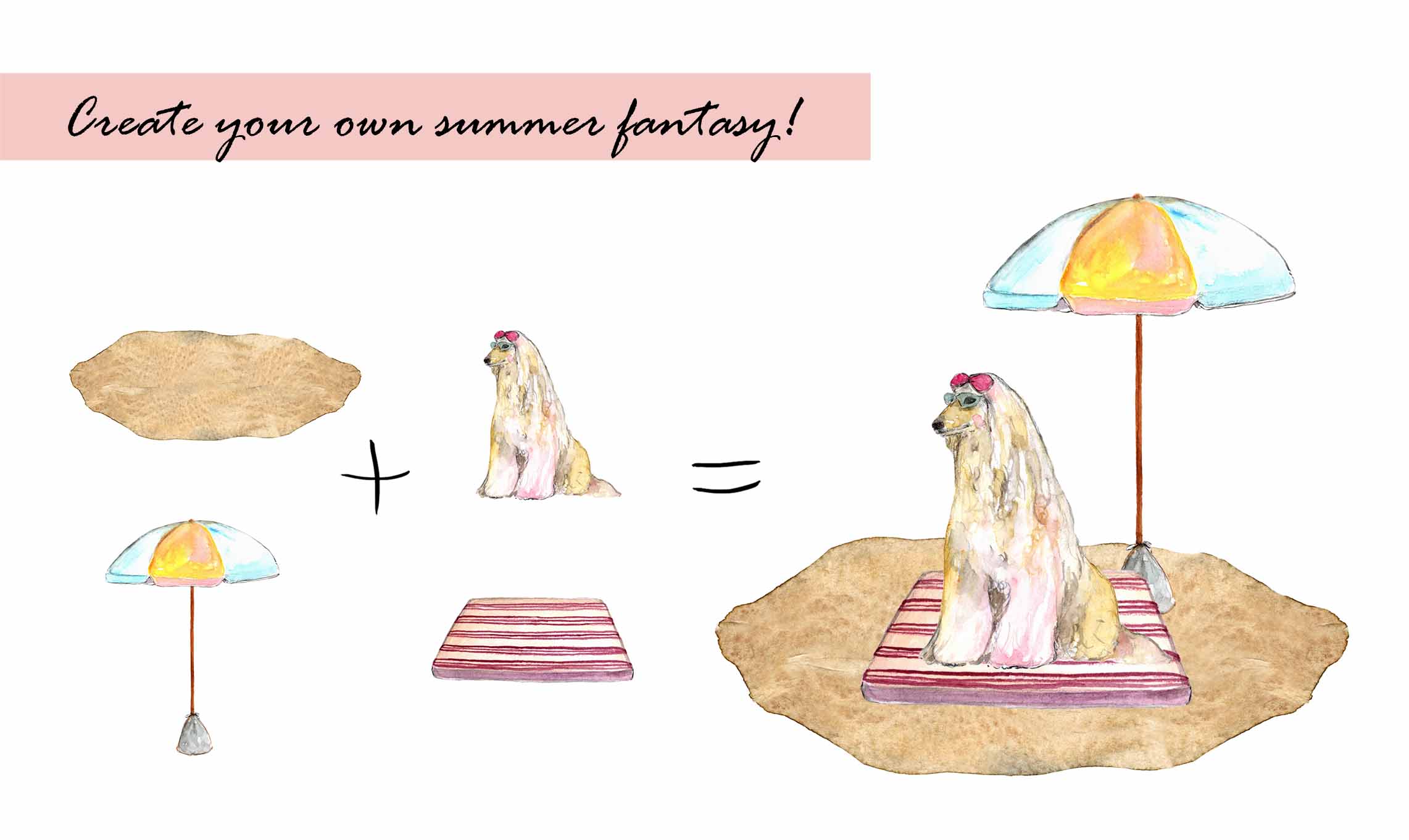 Summer Dogs Fantasy Clipart Set