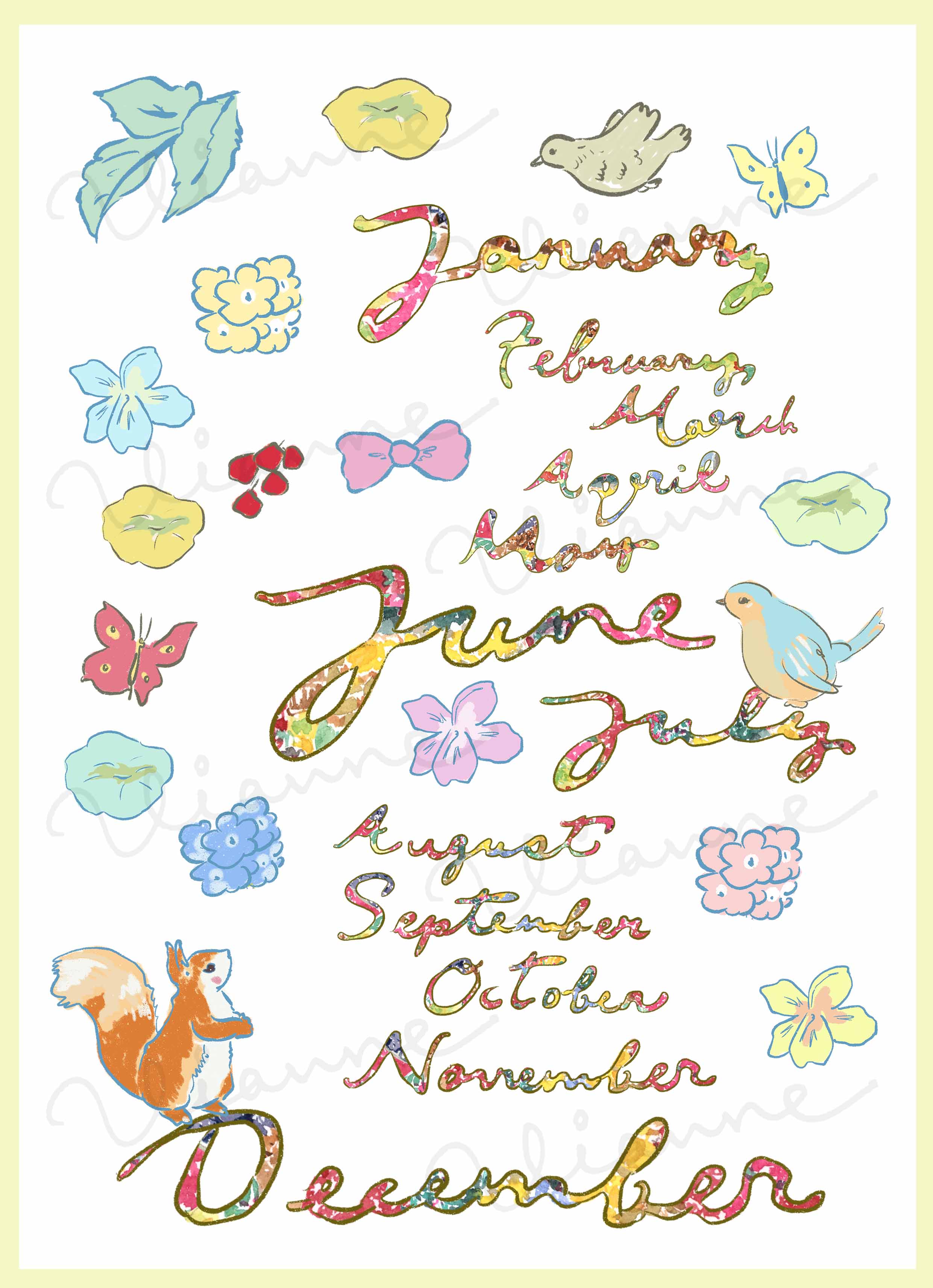 Months & Vintage Flora Clipart Set