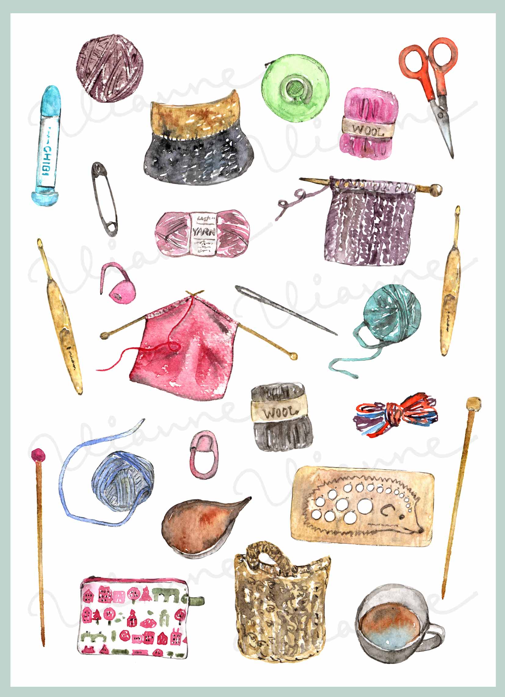Knitting Supplies Clipart Set