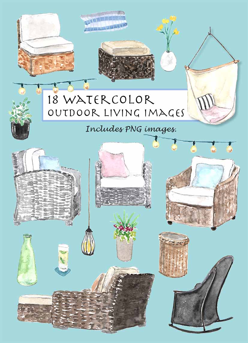 Watercolor Vintage Outdoor Living Clipart Set