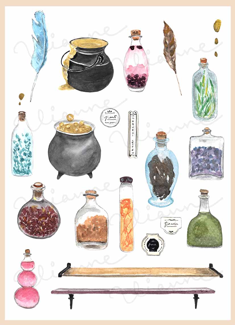 Potion Bottles & Cauldron Clipart Set