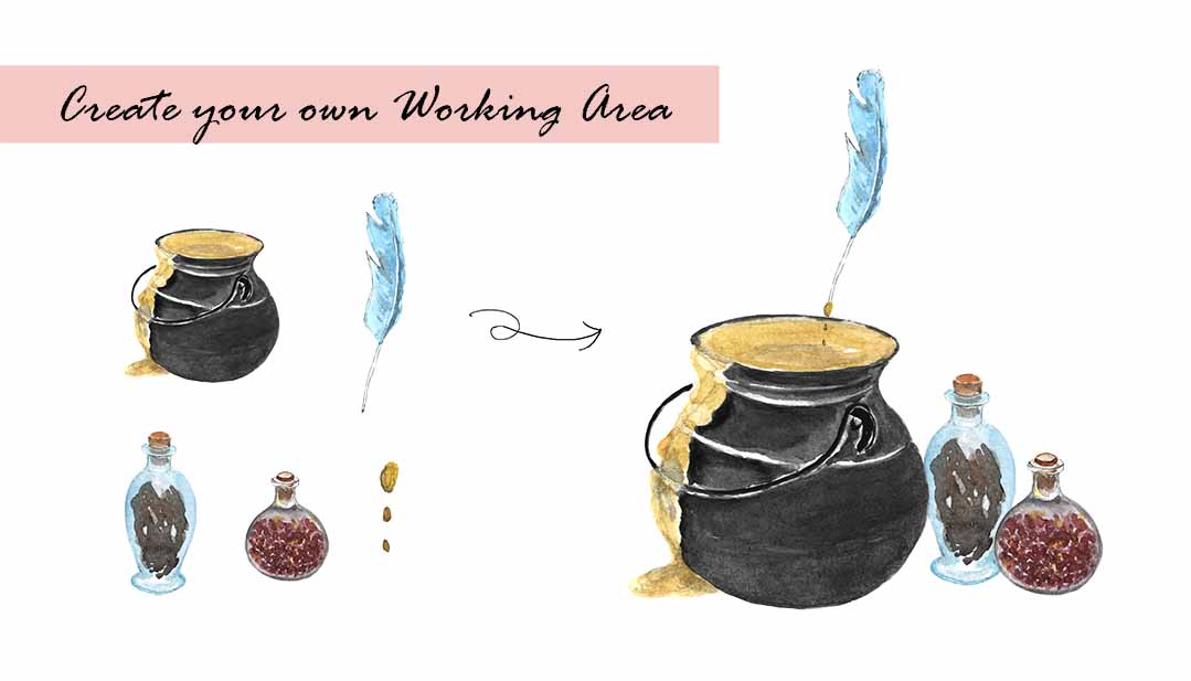 Potion Bottles & Cauldron Clipart Set