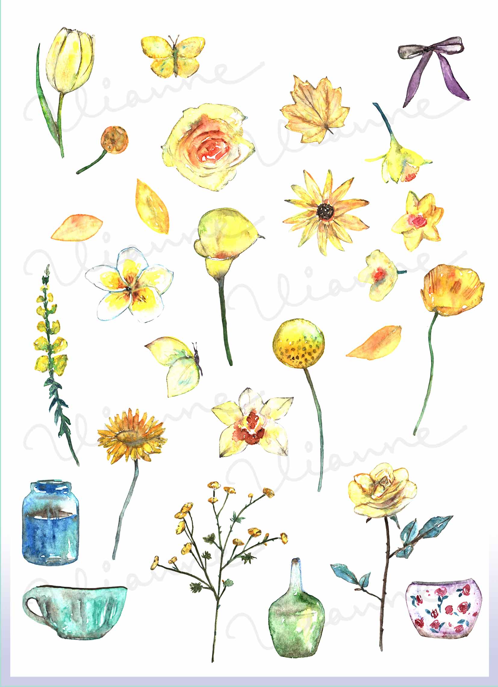 Yellow Flora Clipart Set