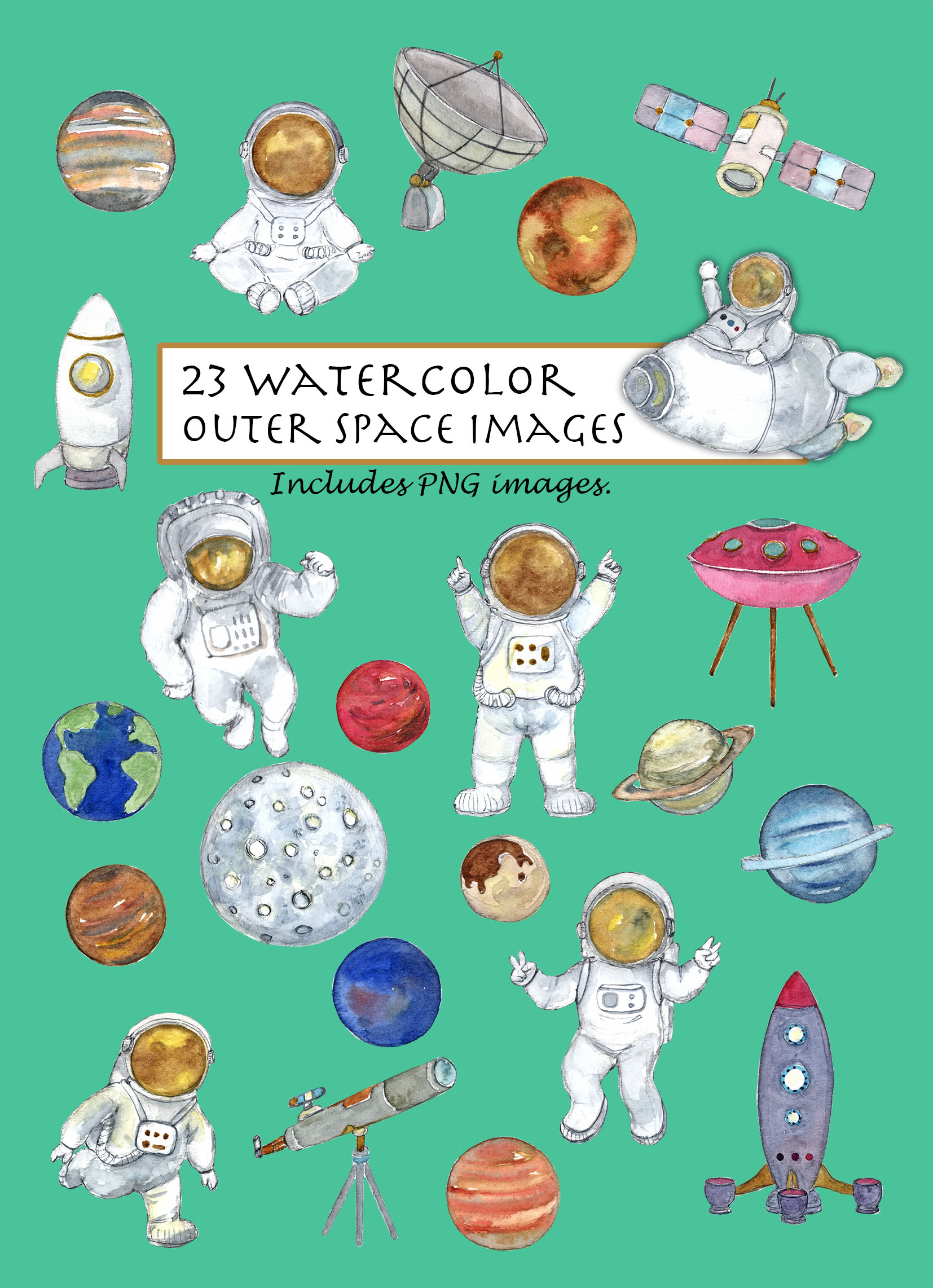 Watercolor Outer Space Clipart Set