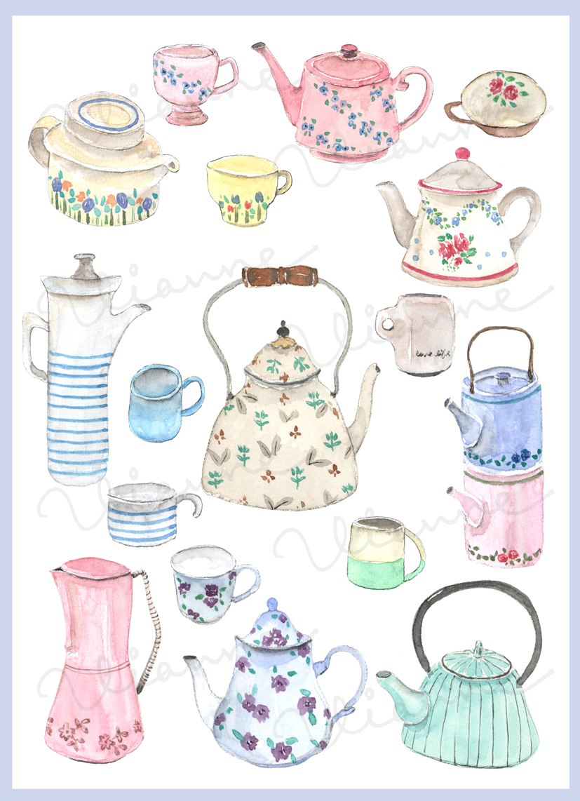 Vintage Teapot & Cup Clipart Set