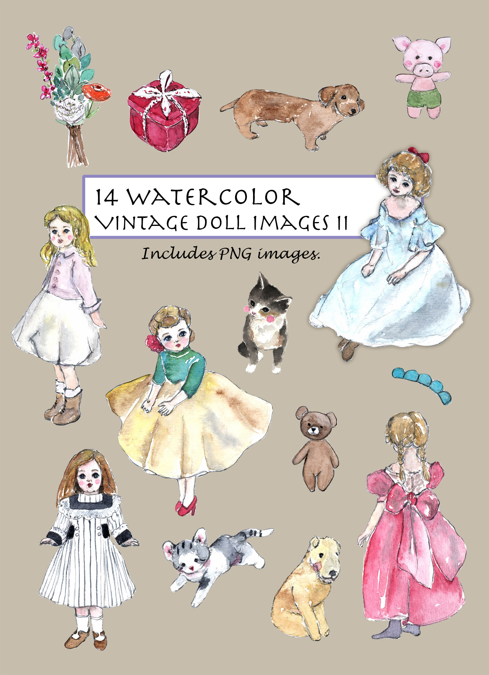 Vintage Doll II Clipart Set