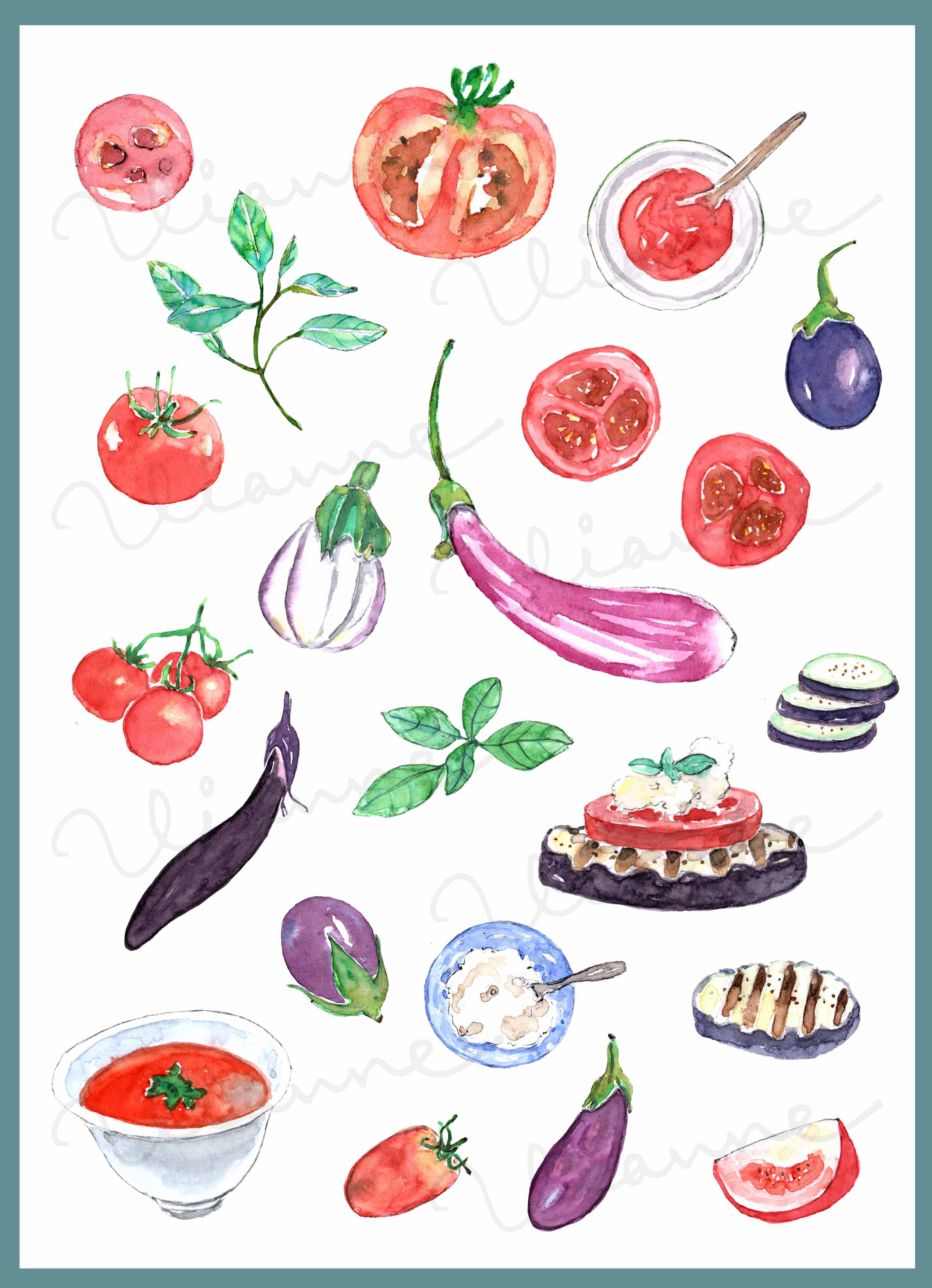 Tomato & Eggplant Clipart Set